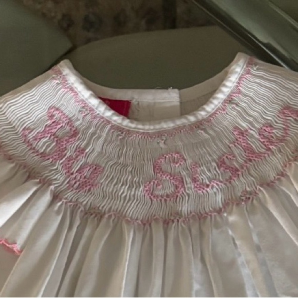 Claire and Charlie smocked BIG SISTER dress